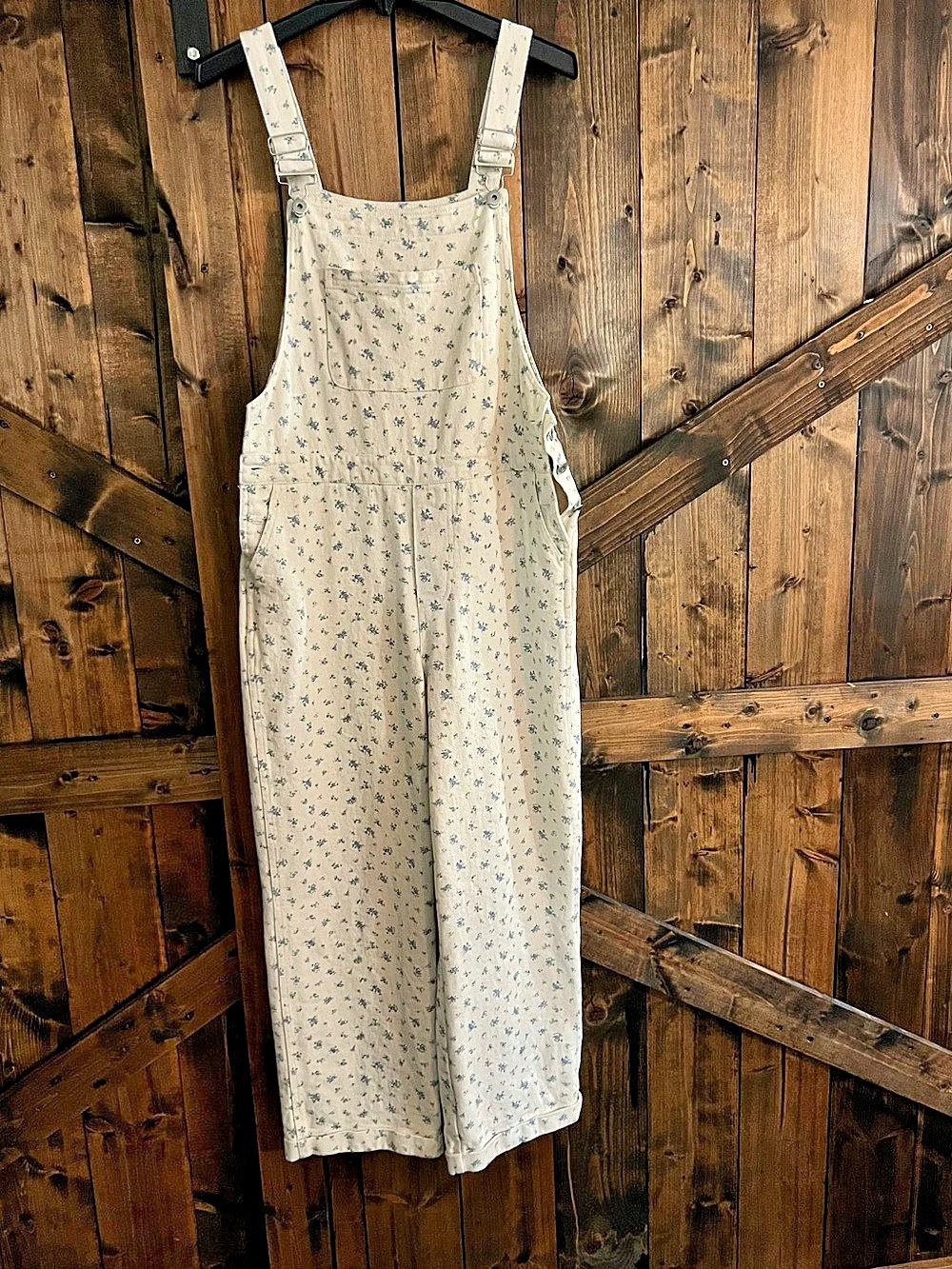 HYFVE Floral Cotton Overalls in Cream & Blue Size Medium